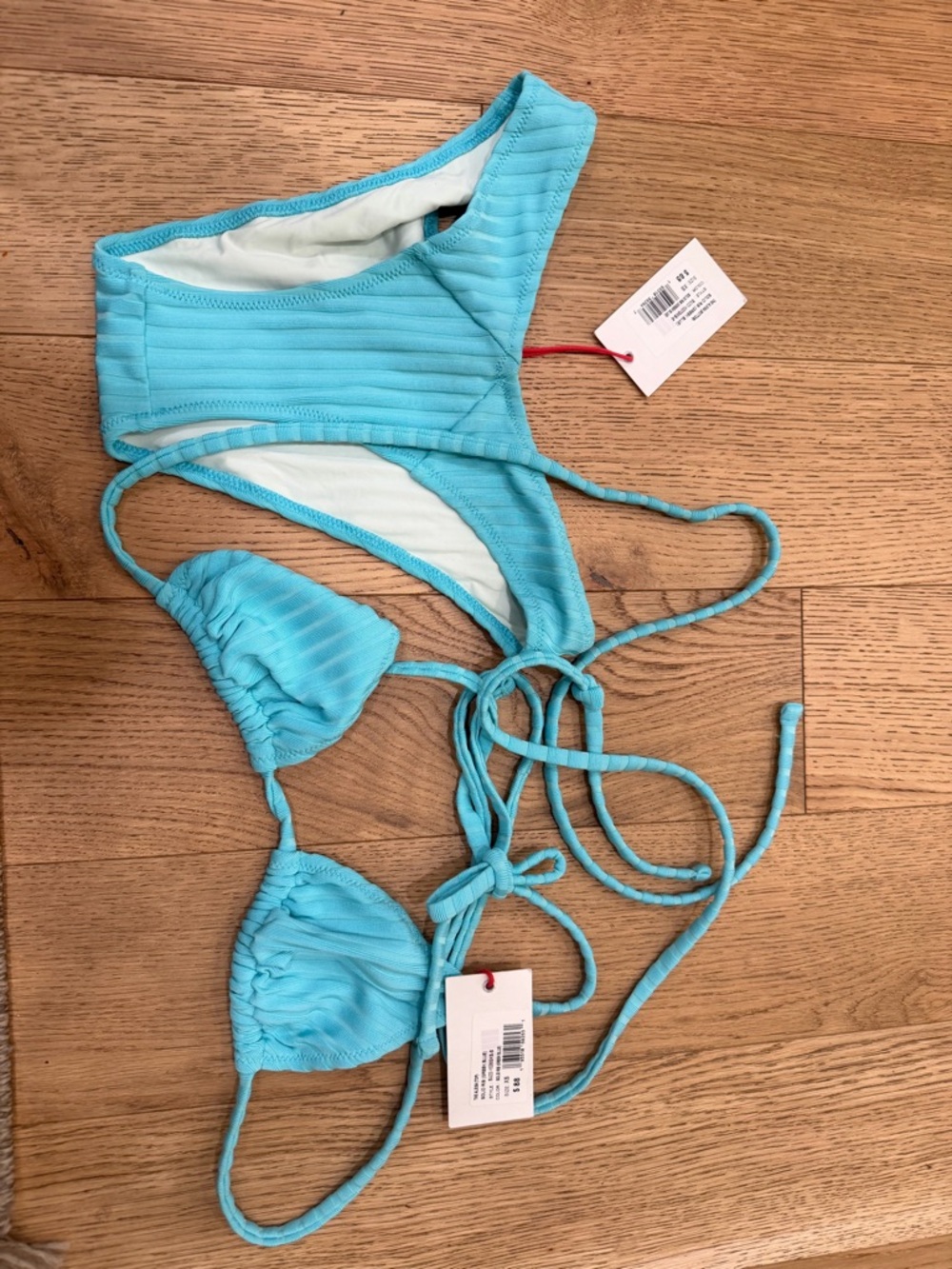 SOLID & STRIPED The Alexia Bikini Top and Briefs in Rib-knit Nylon Greek Blue XS